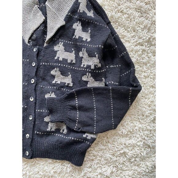 Vintage Stewart Ross Sweater Cardigan Wool Dog Dogs Black Grey Novelty Large - Picture 4 of 9